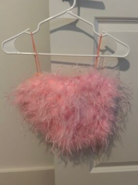 Beulah Pink Feathered Crop Top